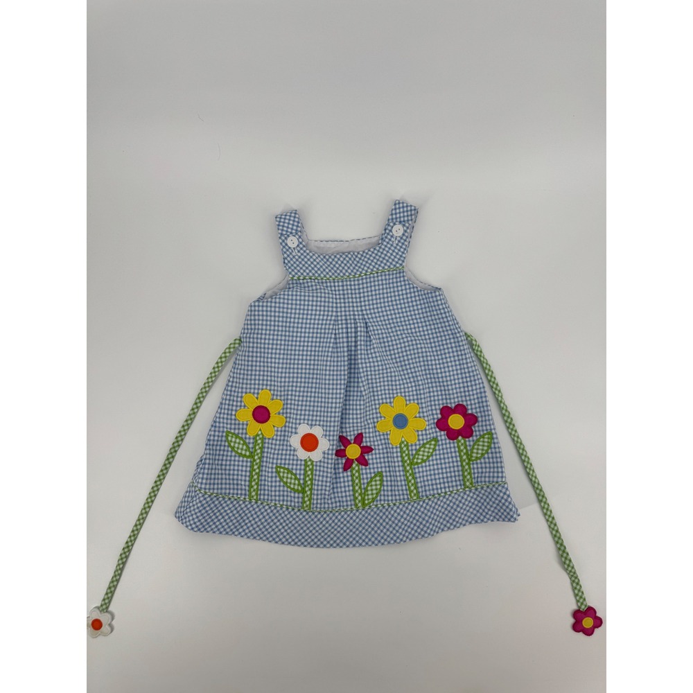 Florence Eiseman Girls Blue Gingham Floral Applique Dress 18M